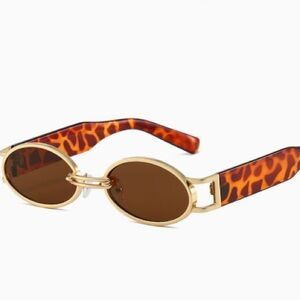 Gold Frame Oval Sunglasses with Tortoiseshell Arms - Women's Accessories